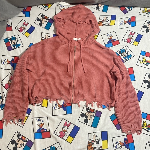 Hooked Up Oversized Cropped Knit Zipper Hoodie - Picture 1 of 11